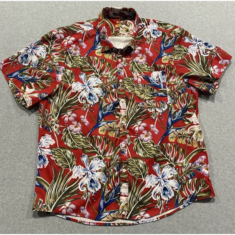 Hisdern Mens 2XL Hawaiian Red Button Up Vacation Cruise Short Sleeve Shirt